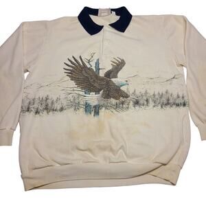 VTG Eagle Collared Sweatshirt All Over Print 90's Animal Nature USA Men's Large